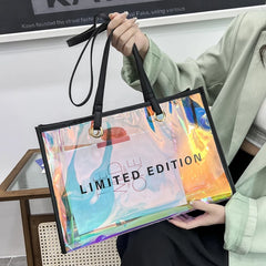 Women Letters Large Capacity Travel Shoulder Bags Laser PVC Transparent Handbag