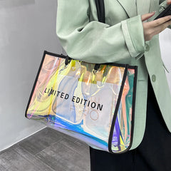 Women Letters Large Capacity Travel Shoulder Bags Laser PVC Transparent Handbag