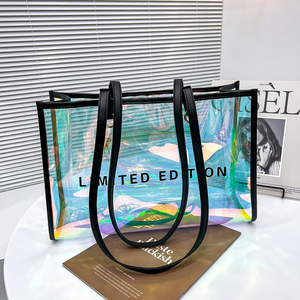 Women Letters Large Capacity Travel Shoulder Bags Laser PVC Transparent Handbag