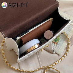 Women Lines Embroidery PU Leather Shoulder Messenger Bag Casual Chain Small Hand