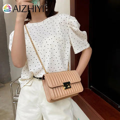 Women Lines Embroidery PU Leather Shoulder Messenger Bag Casual Chain Small Hand