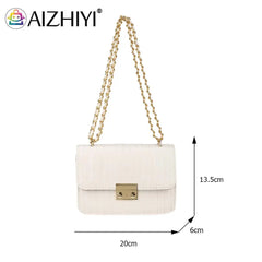 Women Lines Embroidery PU Leather Shoulder Messenger Bag Casual Chain Small Hand