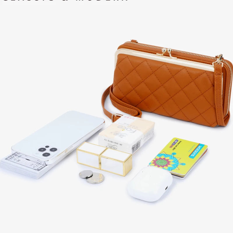 Women Leather Shoulder Bag Large Capacity Multifunction Phone Purse