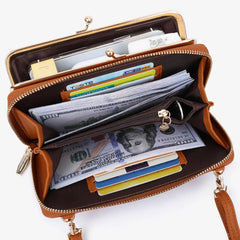Women Leather Shoulder Bag Large Capacity Multifunction Phone Purse