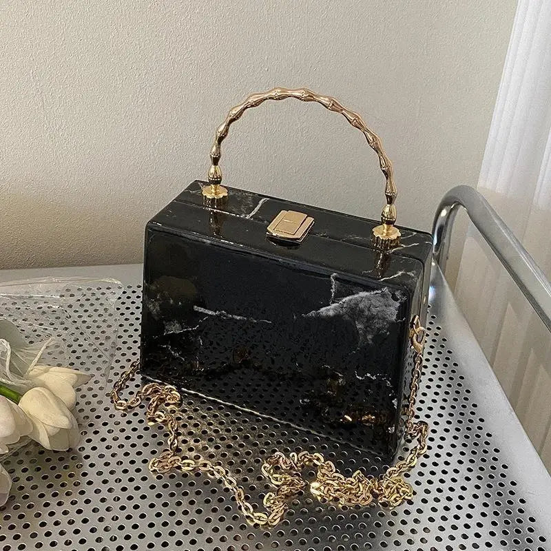 Women Marbled Box Clutch Bag Evening Handbag Wedding Purse