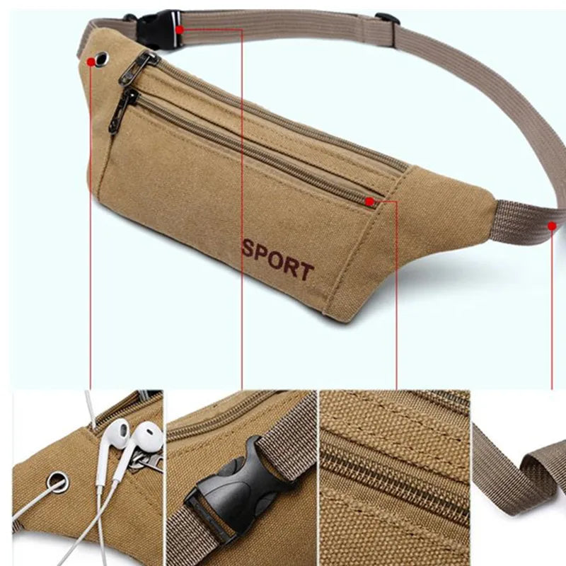 Unisex Durable Waist Bag Canvas Hip Bag Pouch