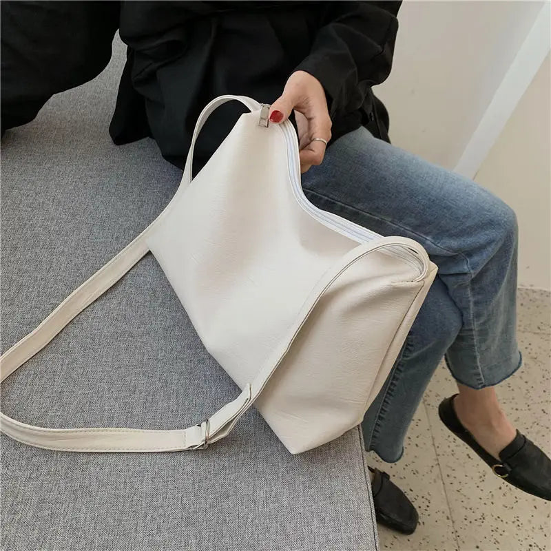 Women Messenger Bag Large Capacity Casual Tote Soft PU Leather Handbag