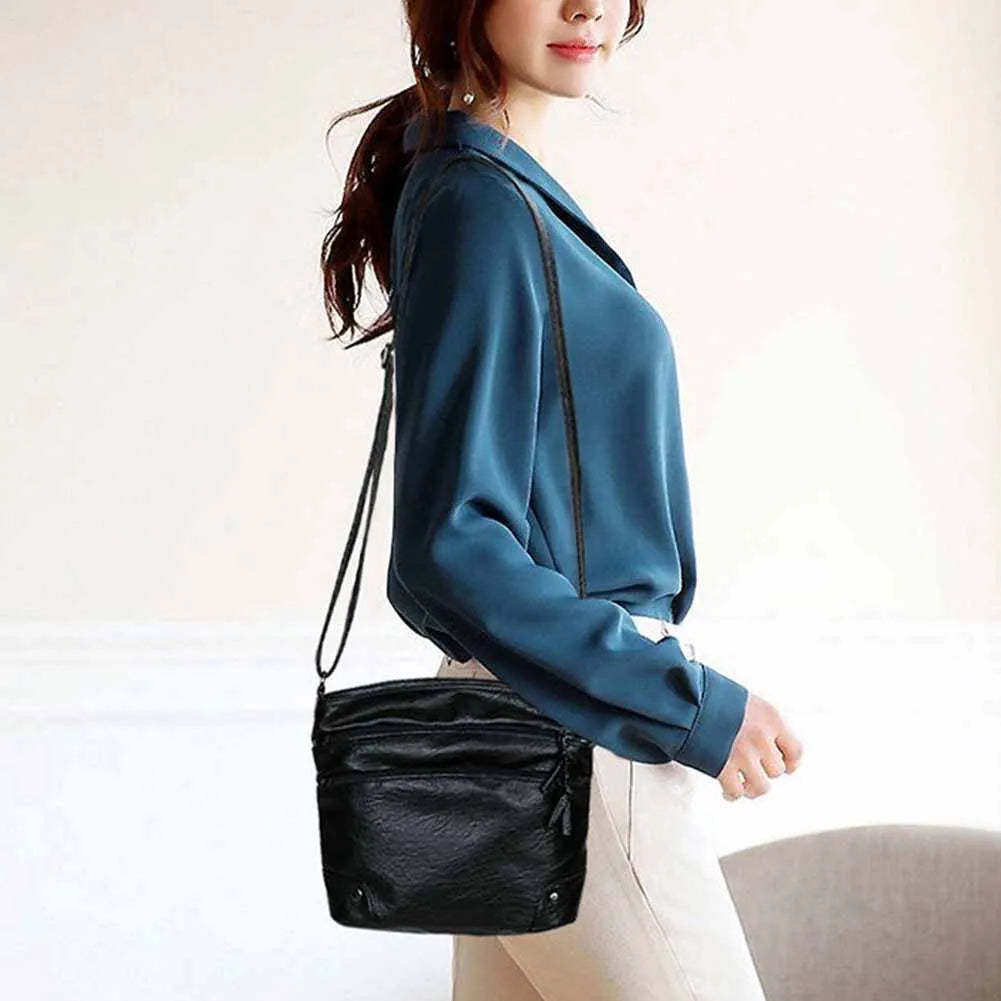 Women Messenger Bag PU Leather Soft Handle Casual Ladies Solid Small