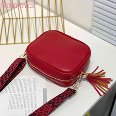 Tassel Women Messenger Bag PU Leather Wide Strap Casual Solid