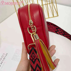 Tassel Women Messenger Bag PU Leather Wide Strap Casual Solid