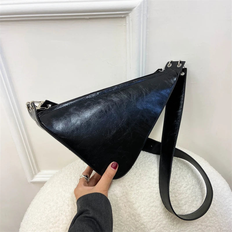 Retro Triangle PU Leather Messenger Bag Wide Shoulder Straps