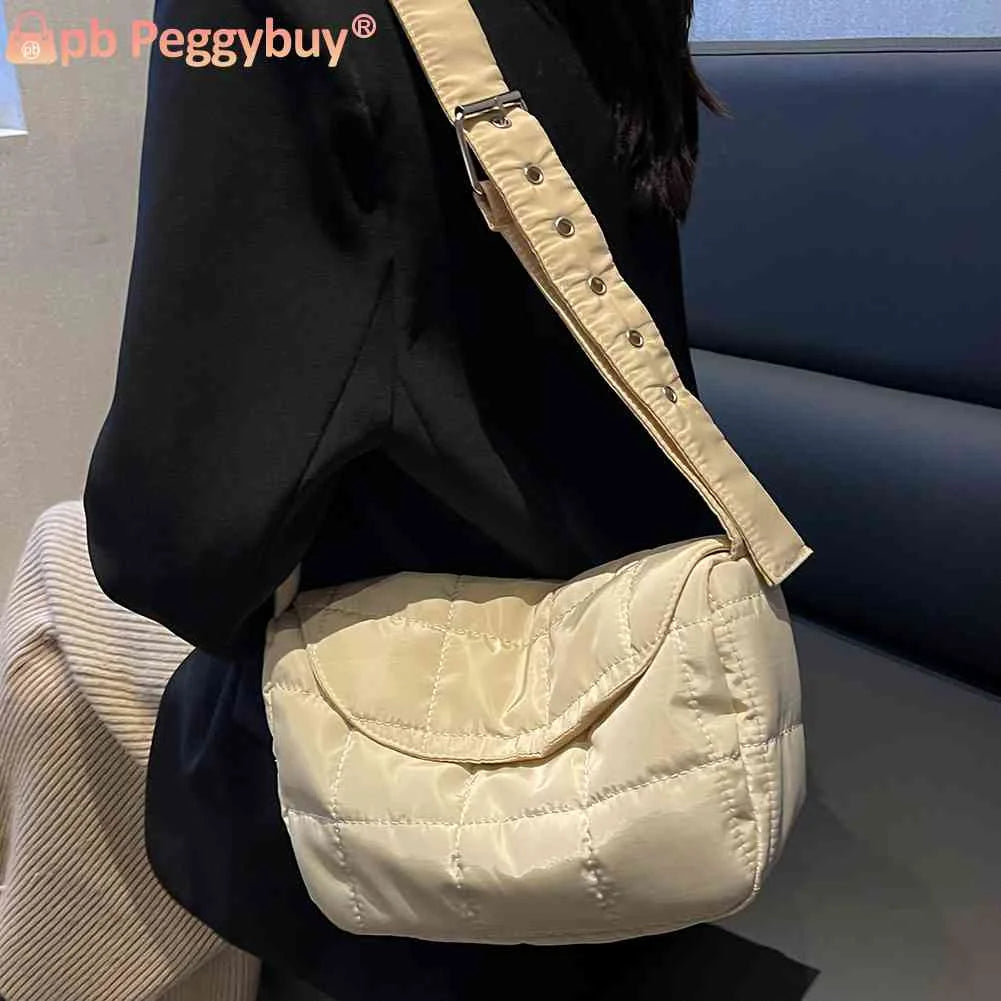 Quilted Cotton Shoulder Tote Bag with Flap Pocket