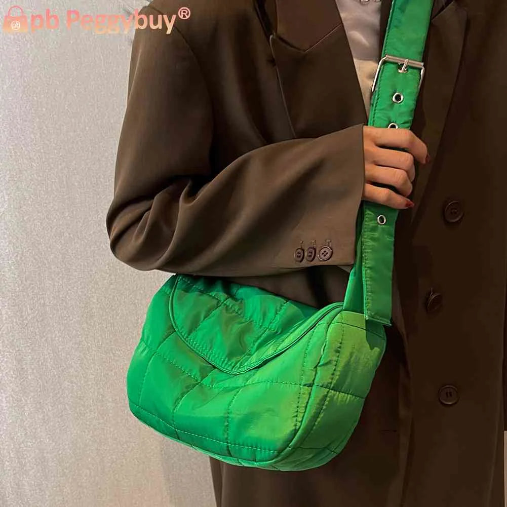 Quilted Cotton Shoulder Tote Bag with Flap Pocket
