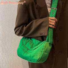 Quilted Cotton Shoulder Tote Bag with Flap Pocket