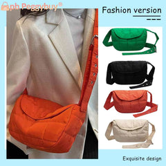 Quilted Cotton Shoulder Tote Bag with Flap Pocket
