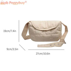 Quilted Cotton Shoulder Tote Bag with Flap Pocket