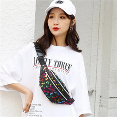 Colorful Laser Messenger Waist Bag Double Zipper Fanny Pack Girls Travel Phone B
