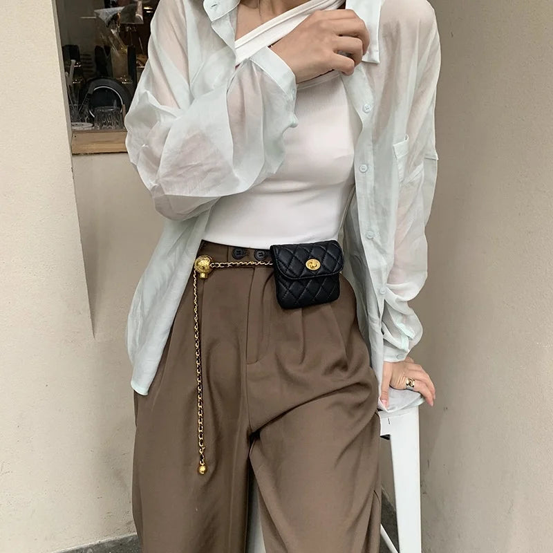 Women Metal Chain Mini Bag Waist Bag Dress Jeans Decorative Accessory