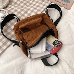 Women's Corduroy Mini Backpack - Stylish Student Bookbag