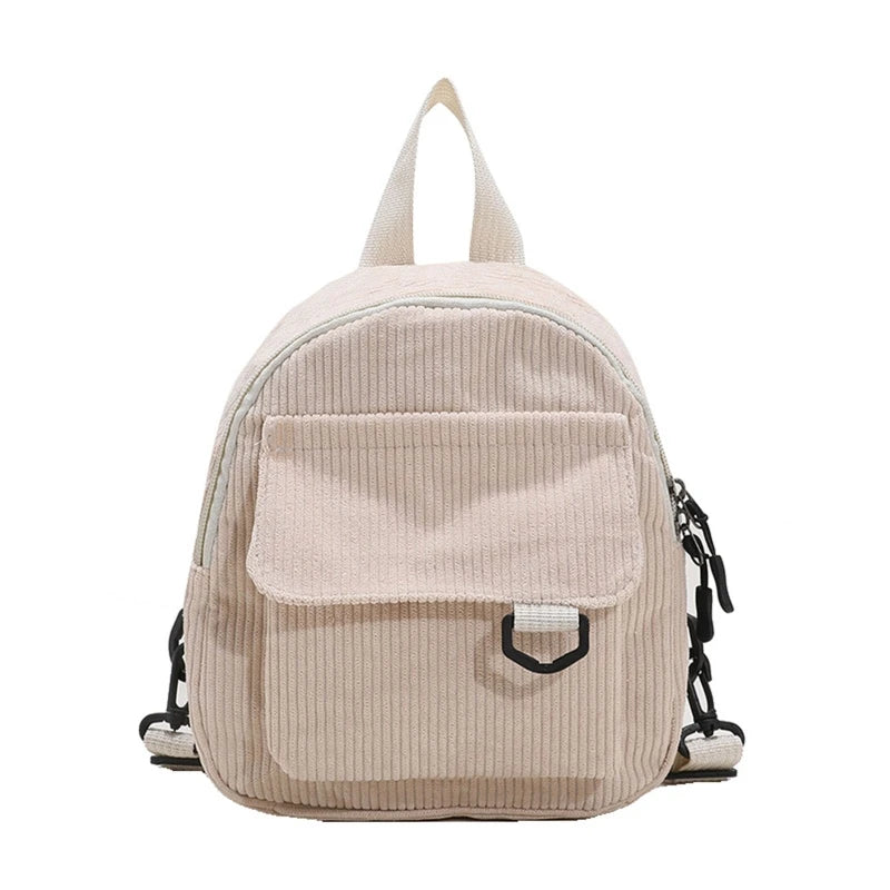 Corduroy Mini Backpack for Women Casual Student Bookbags