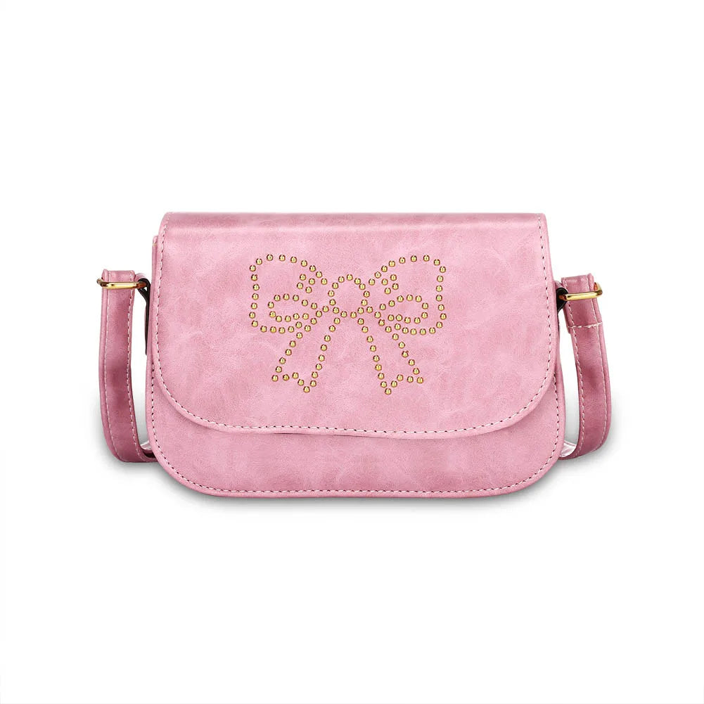Women Mini Messenger Bag PU Leather Shoulder Bag Femme Bowknot Solid Ladies