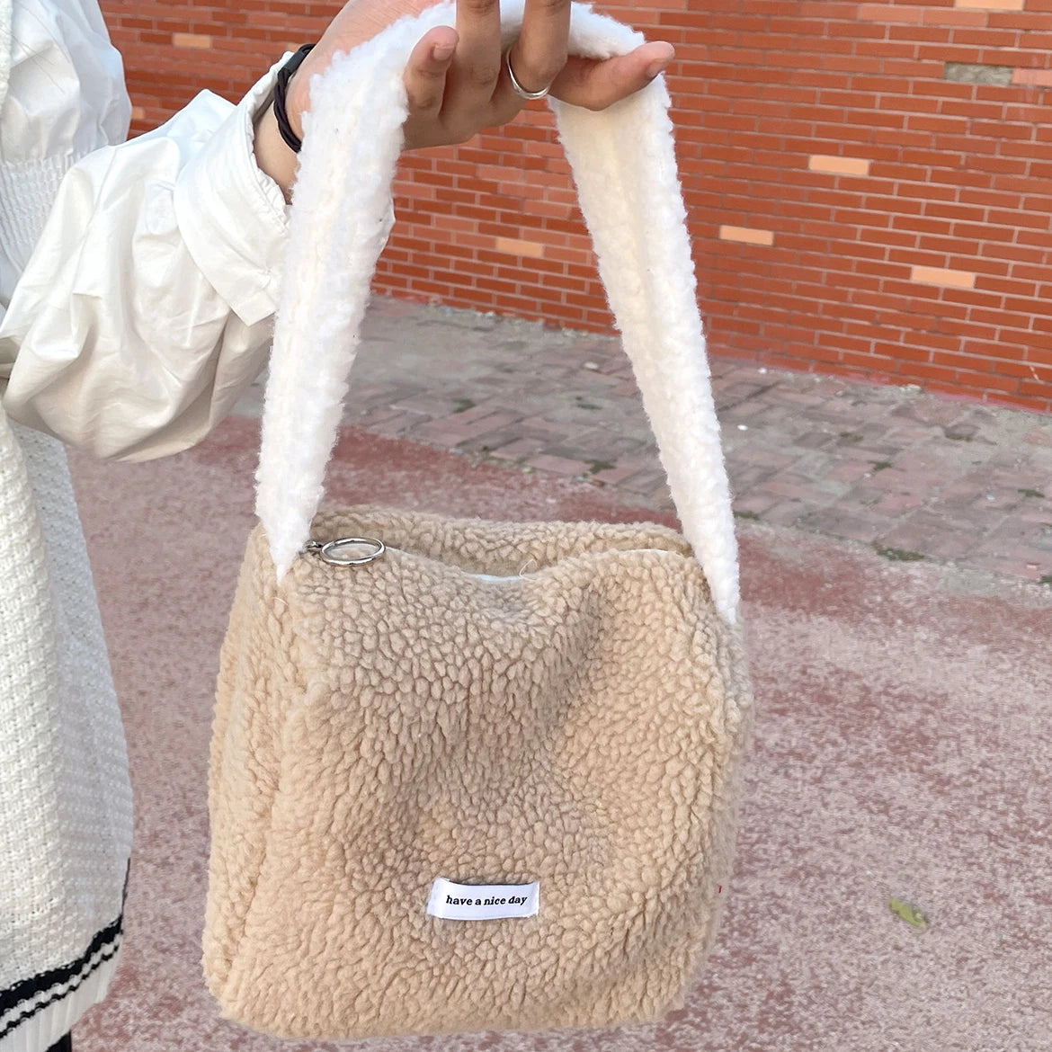 Winter Plush Mini Shoulder Bag - Fluffy Tote Handbag