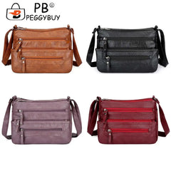 Women Multi-pocket Shoulder Bag Soft Leather Mother Messenger Purses