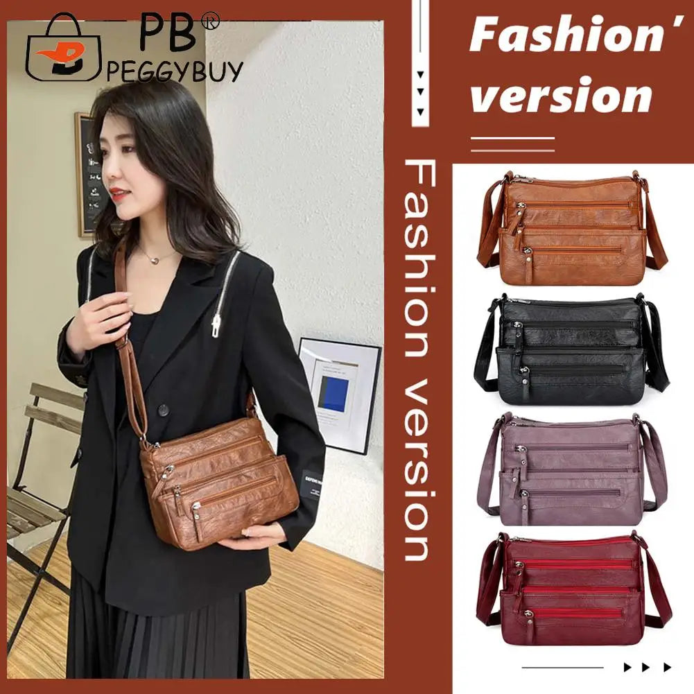 Women Multi-pocket Shoulder Bag Soft Leather Mother Messenger Purses