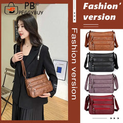 Women Multi-pocket Shoulder Bag Soft Leather Mother Messenger Purses