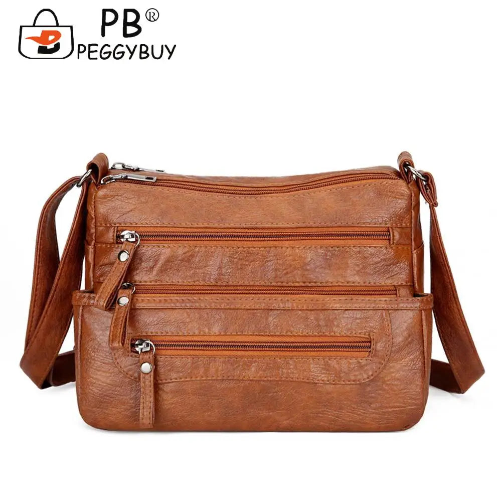 Women Multi-pocket Shoulder Bag Soft Leather Mother Messenger Purses