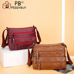Women Multi-pocket Shoulder Bag Soft Leather Mother Messenger Purses