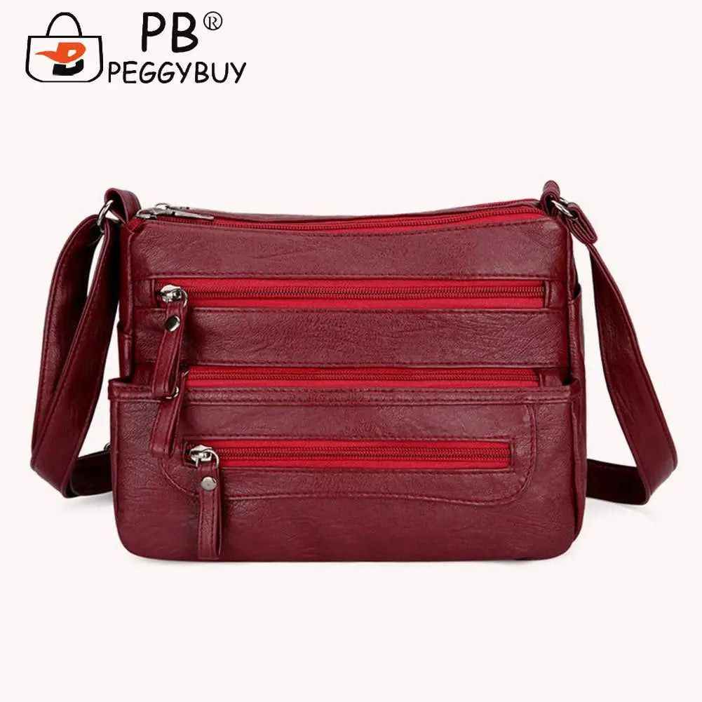Women Multi-pocket Shoulder Bag Soft Leather Mother Messenger Purses