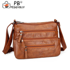 Women Multi-pocket Shoulder Bag Soft Leather Mother Messenger Purses