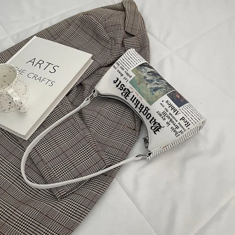 Women Newspaper Printing Shoulder Bag