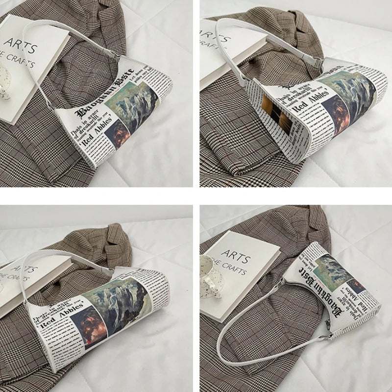 Women Newspaper Printing Shoulder Bag