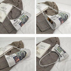 Women Newspaper Printing Shoulder Bag