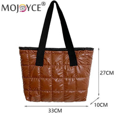 Women Nylon Cotton Padded Quilted Handbag Portable Travel Solid Large Capacity T