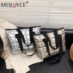 Women Nylon Cotton Padded Quilted Handbag Portable Travel Solid Large Capacity T
