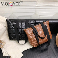 Women Nylon Cotton Padded Quilted Handbag Portable Travel Solid Large Capacity T