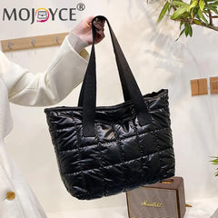 Women Nylon Cotton Padded Quilted Handbag Portable Travel Solid Large Capacity T