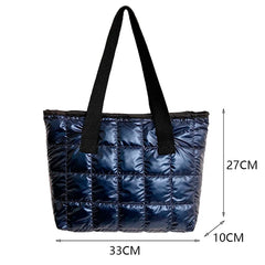 Women Nylon Cotton Padded Quilted Handbag Portable Travel Solid Large Capacity T