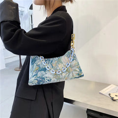 Women Oil Painting Printed Shoulder Underarm Bag Casual Ladies Small