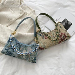 Women Oil Painting Printed Shoulder Underarm Bag Casual Ladies Small