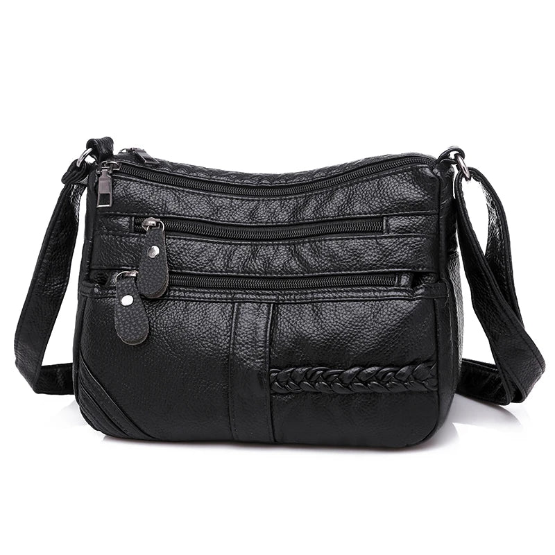 Soft Leather Shoulder Bag Multi-layer Crossbody Bag Small Red Handbag Purses