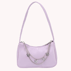 Women PU Leather Butterfly Chain Underarm Bags Casual Ladies Small Purse