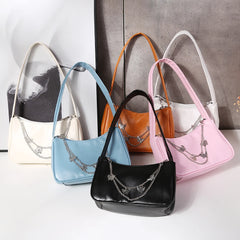 Women PU Leather Butterfly Chain Underarm Bags Casual Ladies Small Purse