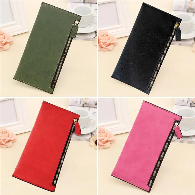 Women PU Leather Long Purse Clutch Zipper Business Wallet