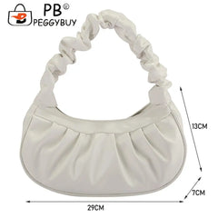 Women PU Leather Pleated Shoulder Underarm Bag Casual Zipper Small Handbags