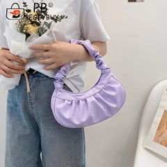 Women PU Leather Pleated Shoulder Underarm Bag Casual Zipper Small Handbags