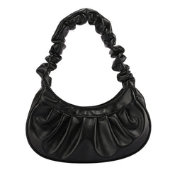 Women PU Leather Pleated Shoulder Underarm Bag Casual Zipper Small Handbags